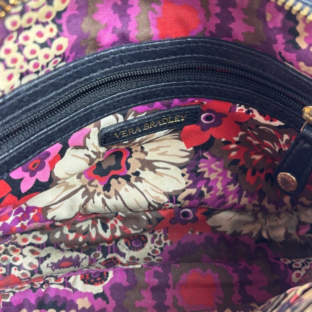 Vera Bradley Sycamore Leather Sydney Crossbody Quilted Bag Womens Black Gold‎ - Picture 9 of 11